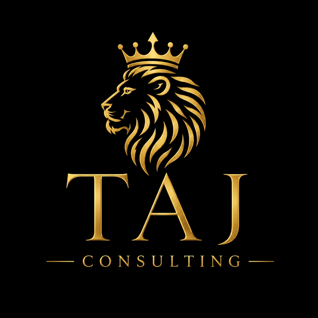 TAJ Consulting crowned gold lion logo